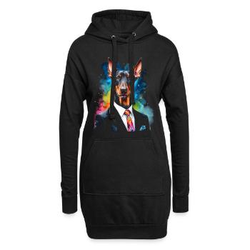 Dobermann Anzug Hund Bunt Lustig Tier Design Print - Hoodie-Kleid - Schwarz - Vorne