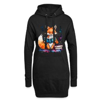 Renard lecture livre Coloré Animal Design Imprimer - Sweat-shirt à capuche long Femme - noir - Devant
