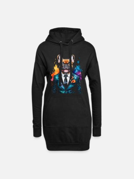 Costume Bouledogue Français Frenchie Chien Animal - Sweat-shirt à capuche long Femme - noir