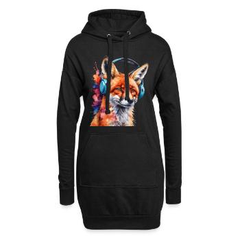 Renard Casque Musique Coloré Animal Design Imprimer - Sweat-shirt à capuche long Femme - noir - Devant