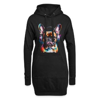 Bouledogue Français Casque Frenchie Dog - Sweat-shirt à capuche long Femme - noir - Devant