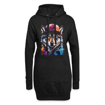 Casquette Wolf Snapback Imprimé de design animal coloré - Sweat-shirt à capuche long Femme - noir - Devant