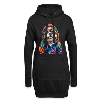 Shih Tzu Hoodie Hund Bunt Lustig Tier Design Print - Hoodie-Kleid - Schwarz - Vorne