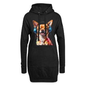 Chihuahua Kopfhörer Hund Lustig Tier Design Print - Hoodie-Kleid - Schwarz - Vorne