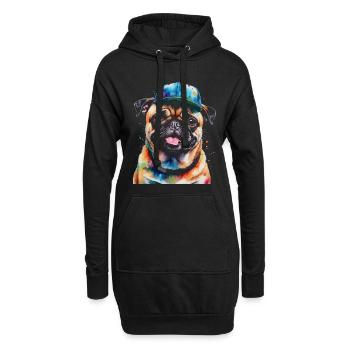 Mops Snapback Cap Hund Bunt Lustig Design Print - Hoodie-Kleid - Schwarz - Vorne