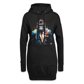 Gorilla Anzug Affe Bunt Tier Design Print - Hoodie-Kleid - Schwarz - Vorne