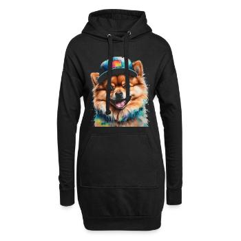 Casquette Snapback Poméranienne Poméranie Imprimé Chien - Sweat-shirt à capuche long Femme - noir - Devant