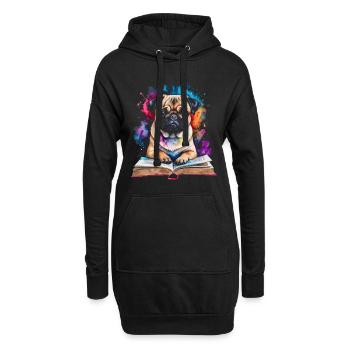 Mops Lesen Buch Hund Bunt Lustig Tier Design Print - Hoodie-Kleid - Schwarz - Vorne