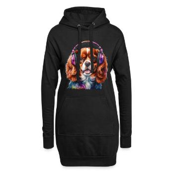 Cavalier King Charles Spaniel Casque Dog Print - Sweat-shirt à capuche long Femme - noir - Devant