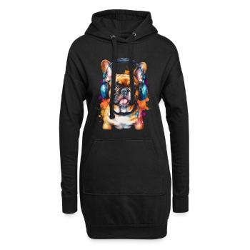 Bouledogue Français Casque Frenchie Dog - Sweat-shirt à capuche long Femme - noir - Devant