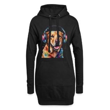 Labrador Retriever Kopfhörer Hund Tier Print - Hoodie-Kleid - Schwarz - Vorne
