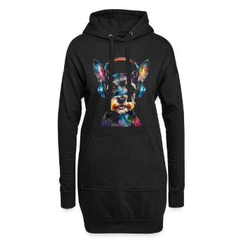 Zwergschnauzer Kopfhörer Hund Lustig Design Print - Hoodie-Kleid - Schwarz - Vorne