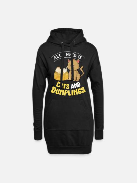 Katzen Und Dumplings - Hoodie-Kleid - Schwarz