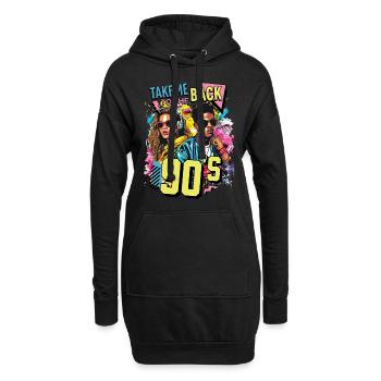 90s 90er Jahre Bunt Musik Party Karneval Kostüm - Hoodie-Kleid - Schwarz - Vorne