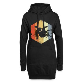 Vintage Schlagzeug Skizze - Hoodie-Kleid - Schwarz - Vorne