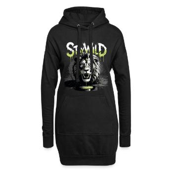 Stay Wild Spruch mit Löwe / Löwenkopf - Hoodie-Kleid - Schwarz - Vorne