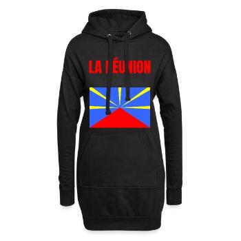 T-shirt drapeau La Réunion volcan - Sweat-shirt à capuche long Femme - noir - Devant