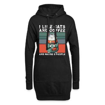 Ich mag Katzen und Kaffee und vllt drei Menschen - Hoodie-Kleid - Schwarz - Vorne