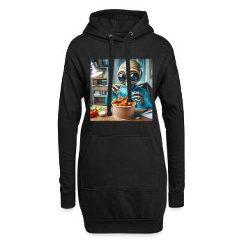 Alien découvre de délicieuses ailes de poulet - Sweat-shirt à capuche long Femme - noir - Devant