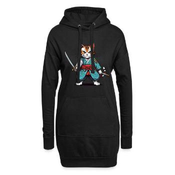 Chat samouraï - Sweat-shirt à capuche long Femme - noir - Devant