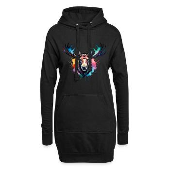 Elch cool im Wald, buntes Design, Aquarell - Hoodie-Kleid - Schwarz - Vorne