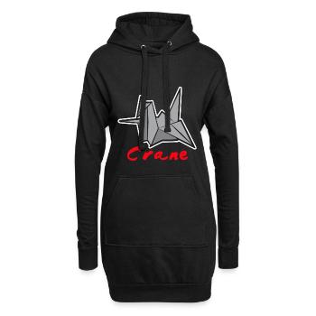 Grue en origami rouge - Sweat-shirt à capuche long Femme - noir - Devant