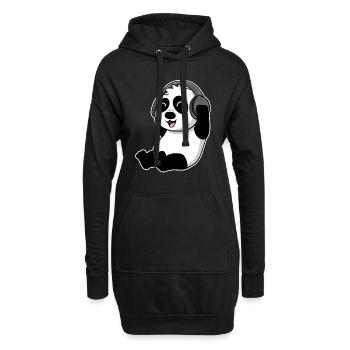Bébé Panda animal écoute de la musique avec des écouteurs - Sweat-shirt à capuche long Femme - noir - Devant