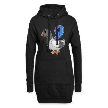 9 Jahre alt - 9. Geburtstag - Taube Vogel Motiv - Hoodie-Kleid - Schwarz - Vorne