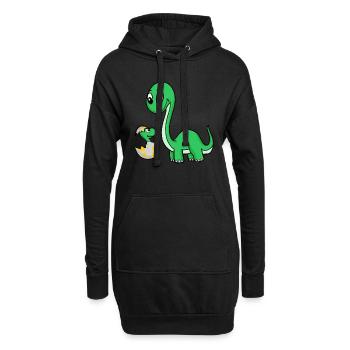 Dinosaures avec bébés dinosaures - Sweat-shirt à capuche long Femme - noir - Devant