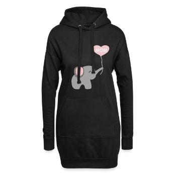 Elefant mit Herz MOM - Hoodie-Kleid - Schwarz - Vorne
