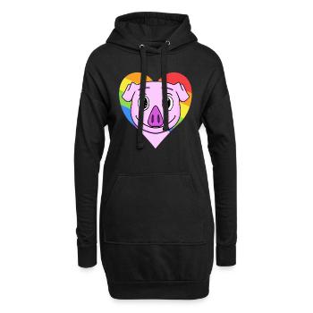 Schwein Lgbt Regenbogen Farben - Hoodie-Kleid - Schwarz - Vorne