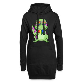 LGBT Tier Dinosaurier Regenbogen Herz - Hoodie-Kleid - Schwarz - Vorne