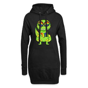 LGBT Tier Dinosaurier Regenbogen Herz - Hoodie-Kleid - Schwarz - Vorne