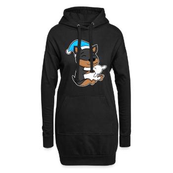 Chien Nain Pinscher avec oreiller et bonnet de couchage - Sweat-shirt à capuche long Femme - noir - Devant