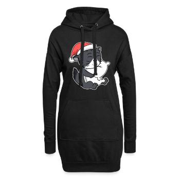 Chat de forêt norvégien Chat Noël endormi - Sweat-shirt à capuche long Femme - noir - Devant
