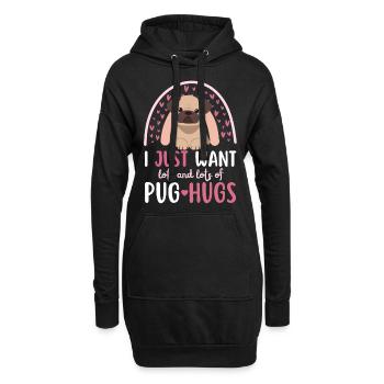 Süßer Mops Liebhaber Kawaii - Hoodie-Kleid - Schwarz - Vorne
