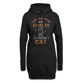 Katze & Kaffee Katze Cafe - Hoodie-Kleid - Schwarz - Vorne
