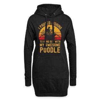 Angeln, Fischen und Pudel - Hoodie-Kleid - Schwarz - Vorne