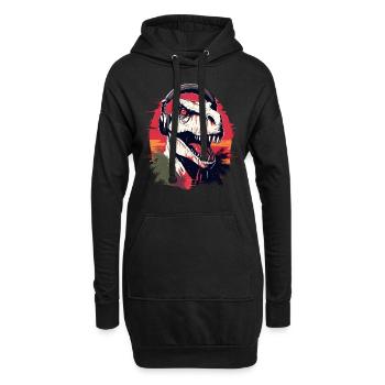 Dinosaurier mit Kopfhörer - Hoodie-Kleid - Schwarz - Vorne