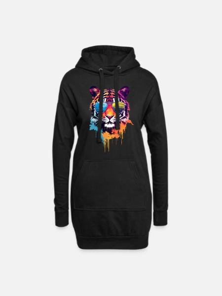 Bunter Tiger mit Sonnenbrille - Hoodie-Kleid - Schwarz