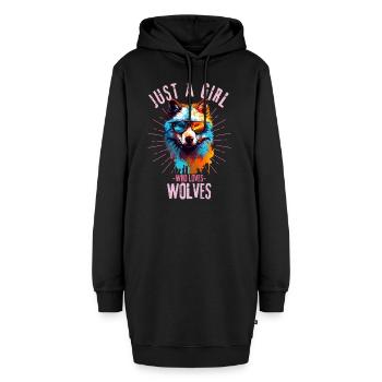 Loup coloré avec des lunettes de soleil - Sweat-shirt à capuche long Femme - noir - Devant
