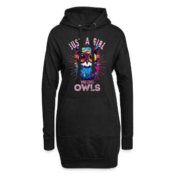 Bunte Eule mit Kopfhörer - Hoodie-Kleid - Schwarz - Vorne
