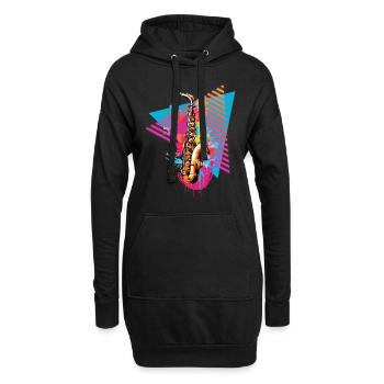 Saxophone 80s 90s - Sweat-shirt à capuche long Femme - noir - Devant