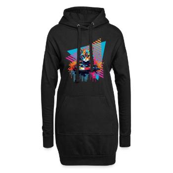 Katze Vinyl Schallplatte 80er Jahre Stil - Hoodie-Kleid - Schwarz - Vorne