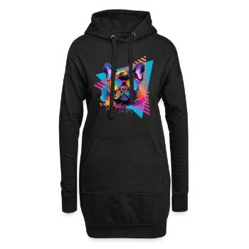 Bunte Französische Bulldogge Sonnenbrille 80er - Hoodie-Kleid - Schwarz - Vorne