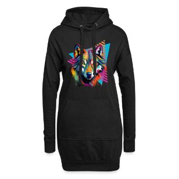Bunter Wolf Farbspritzer Farbkleckse - Hoodie-Kleid - Schwarz - Vorne