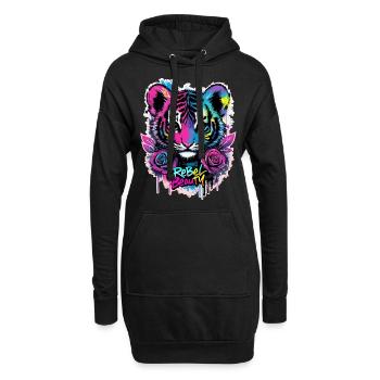 Rebellische Schönheit – Tigerbaby 🐯 - Hoodie-Kleid - Schwarz - Vorne