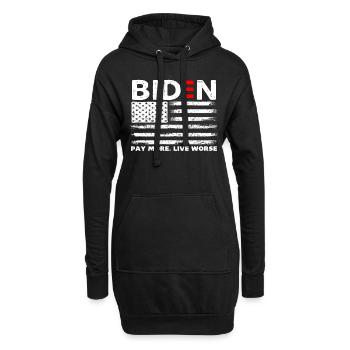 Biden paie plus vivre pire - Sweat-shirt à capuche long Femme - noir - Devant