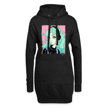 Cartoon Mädchen hört Musik - Hoodie-Kleid - Schwarz - Vorne