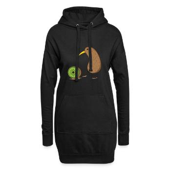 Kiwivogel mit einer aufgeschnittenen Kiwifrucht - Hoodie-Kleid - Schwarz - Vorne